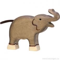 Drevené zvieratko - slon malý so zdvihnutým chobotom Holztiger