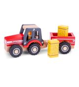 Drevený traktor s vozíkom a slamou New classic toys