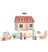 New classic toys Drevený prenosný domček pre bábiky s nábytkom