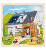 Drevené vrstvené puzzle – Ako vzniká domček (Goki)