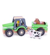 Drevený traktor s vozíkom a zvieratkami New classic toys